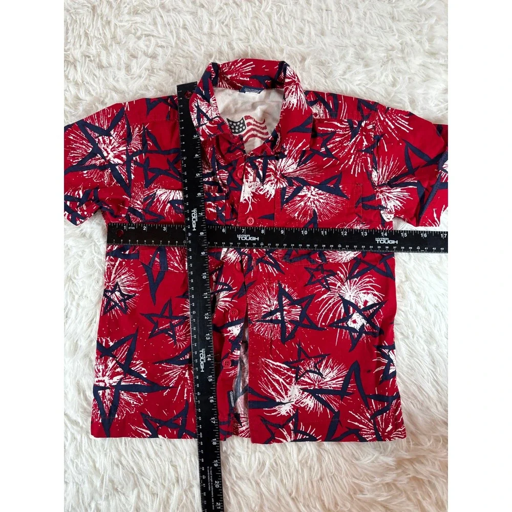 OshKosh B'gosh Kids 4T Patriotic Stars Fireworks Button Up Shirt Red White Blue